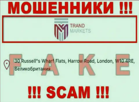 Показанный официальный адрес на сайте TrandMarkets - это ЛОЖЬ !!! Избегайте указанных мошенников