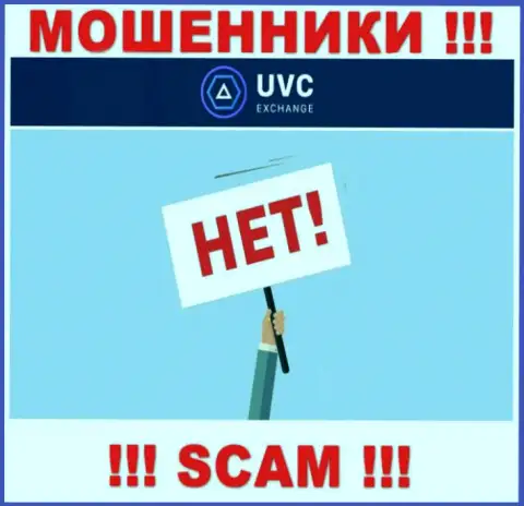 На сайте мошенников UVC Exchange не имеется ни единого слова о регулирующем органе организации