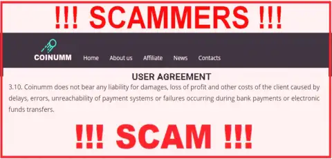 Coinumm swindlers are not liable for customer losses