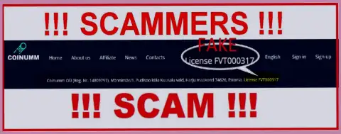 Coinumm Com scammers don't have a license - look out