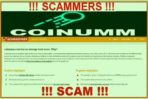 Information about Coinumm Com scammers from ScamAdviser Com