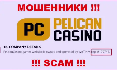 Номер регистрации PelicanCasino, который взят с их официального веб-ресурса - 12974