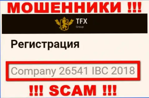Номер регистрации, принадлежащий преступно действующей организации TFX Group - 26541 IBC 2018