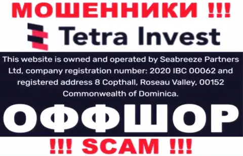 На сайте мошенников Tetra-Invest Co написано, что они расположены в оффшоре - 8 Copthall, Roseau Valley, 00152 Commonwealth of Dominica, будьте крайне бдительны