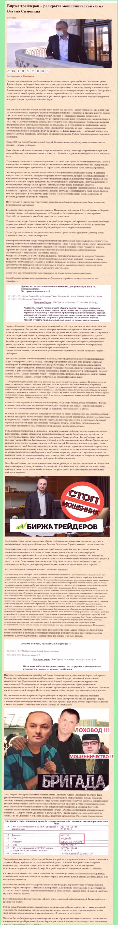 Рекламой конторы B-Traders Ru, тесно связанной с ворюгами ТелеТрейд, тоже был занят Богдан Терзи