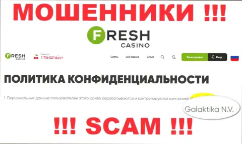 Юр лицо аферистов Fresh Casino - это GALAKTIKA N.V