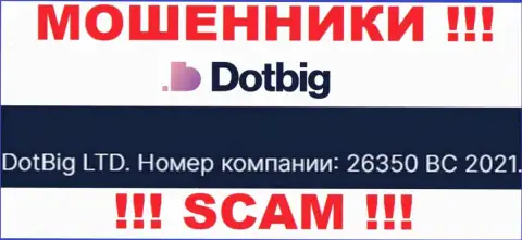 Регистрационный номер мошенников DotBig LTD, расположенный ими у них на web-сервисе: 26350 BC 2021