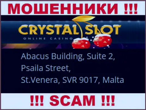 Abacus Building, Suite 2, Psaila Street, St.Venera, SVR 9017, Malta - юридический адрес, где пустила корни организация КристалСлот