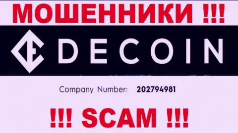 Присутствие номера регистрации у DeCoin (202794981) не делает указанную компанию добросовестной