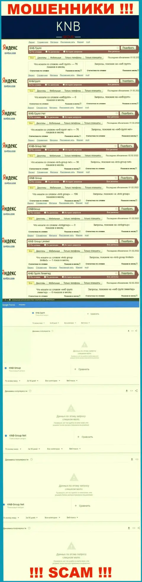 Скриншот итога online запросов по противозаконно действующей организации KNB-Group Net