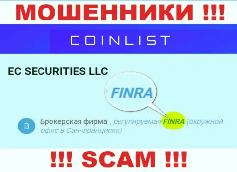 Держитесь от конторы Коин Лист как можно дальше, которую крышует мошенник - Financial Industry Regulatory Authority (FINRA)