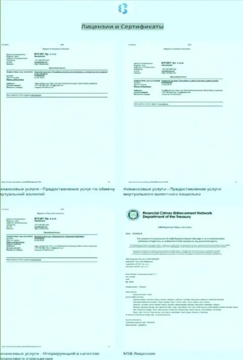 Сертификаты и лицензии, которыми владеет интернет-организация BTCBit