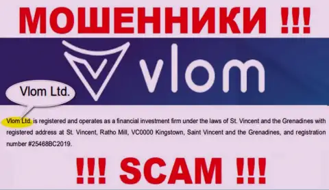 Юр лицо, управляющее интернет-мошенниками Vlom - это Vlom Ltd