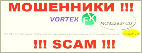 Именно эта лицензия опубликована на официальном web-ресурсе мошенников Vortex FX