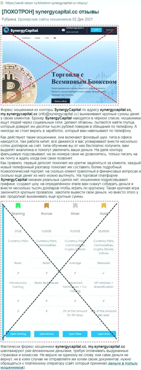 Обзор SynergyCapital Top с описанием всех признаков противоправных уловок