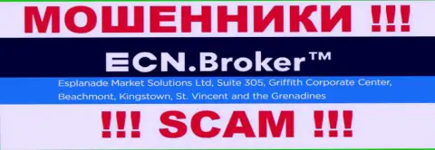 Мошенническая организация ECN Broker пустила корни в оффшорной зоне по адресу Suite 305, Griffith Corporate Center, Beachmont, Kingstown, St. Vincent and the Grenadine, будьте крайне бдительны