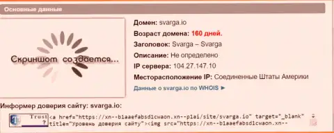 Возраст домена Forex дилера Svarga IO, исходя из справочной инфы, которая получена на ресурсе довериевсети рф